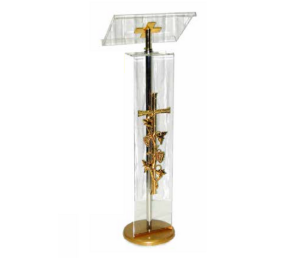 Leggio Ambone in plexiglass simbolo croce, grano e uva - AR