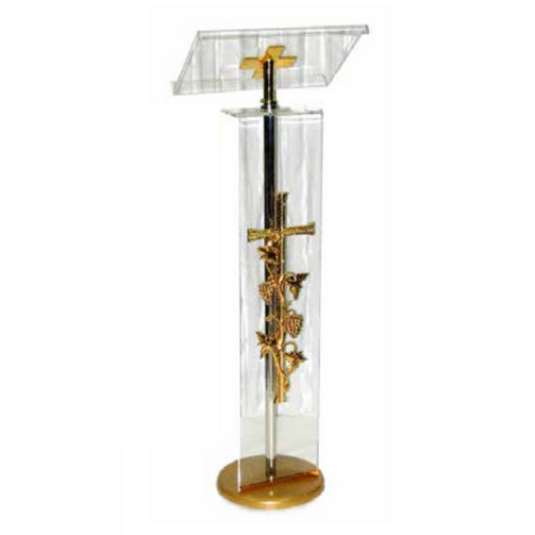 Leggio Ambone in plexiglass simbolo croce, grano e uva - AR