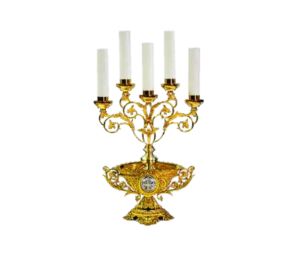 Candelabro 5 fiamme in fusione ottone dorato/argentato - AR