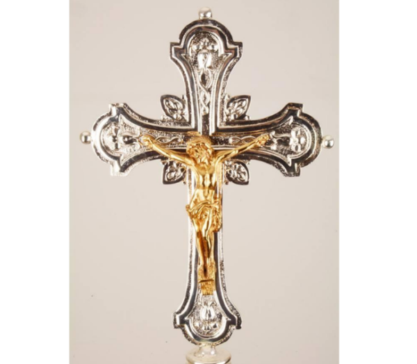 Croce astile in fusione ottone con asta e base - AR