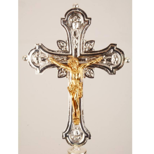 Croce astile in fusione ottone con asta e base - AR