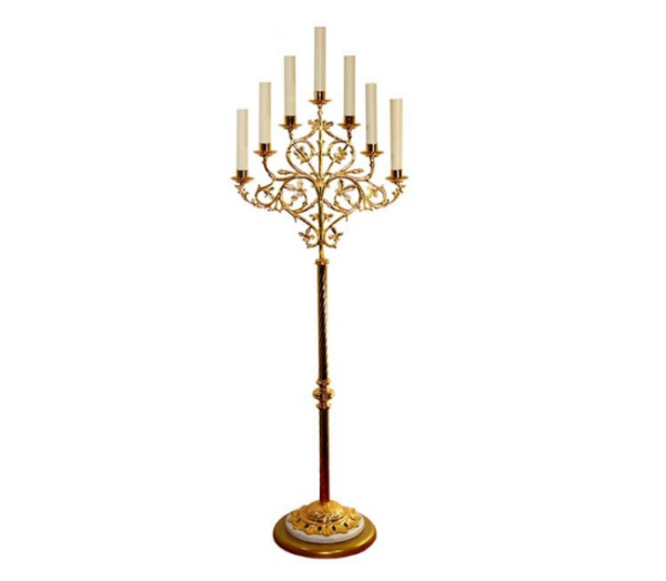 Candelabro in fusione ottone su colonna tubo rigato - AR