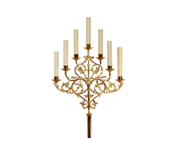 Candelabro in fusione ottone su colonna tubo rigato - AR - immagine 2