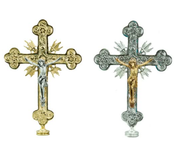 Croce astile Corpo del Cristo in fusione ottone DOR o ARG - AR