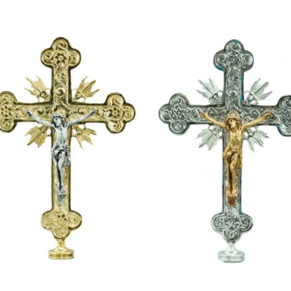 Croce astile Corpo del Cristo in fusione ottone DOR o ARG - AR