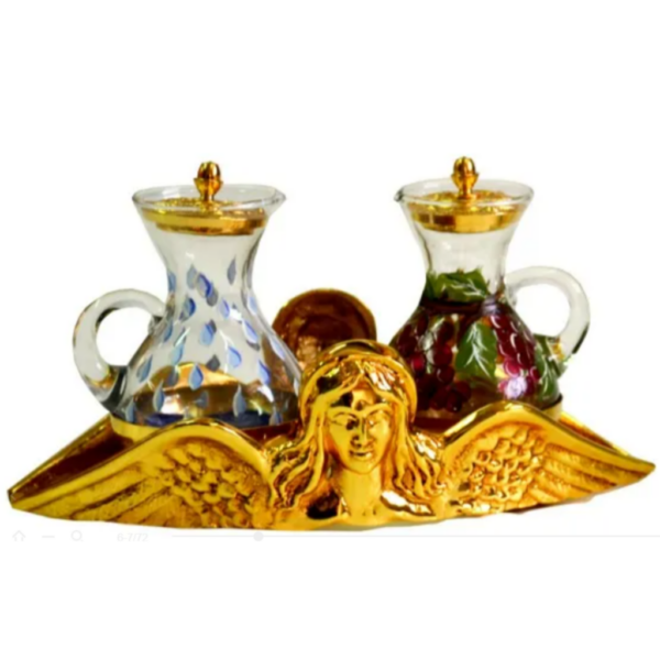 Servizio Ampolle vassoio figure Angeli fusione ottone - AR