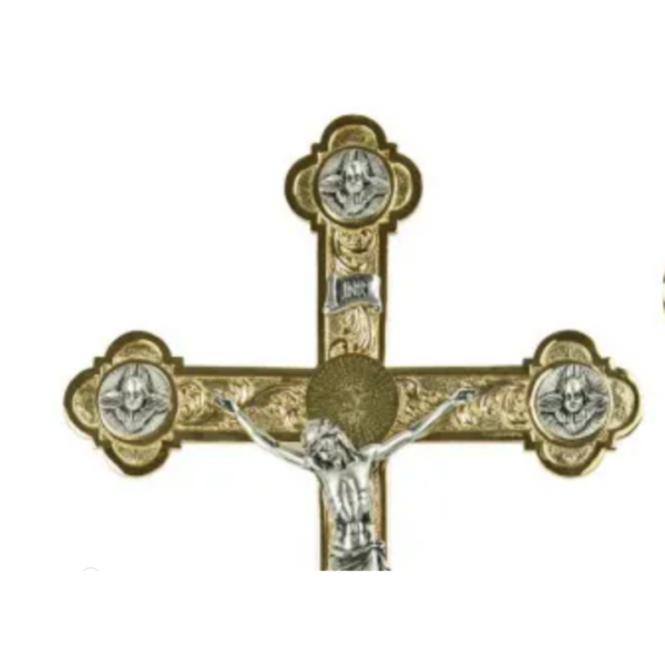 Croce astile in fusione di ottone con disegni di foglie - AR - immagine 2