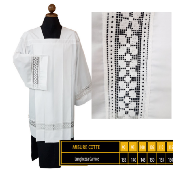 Cotta liturgica quattro pieghe e merletto - AR