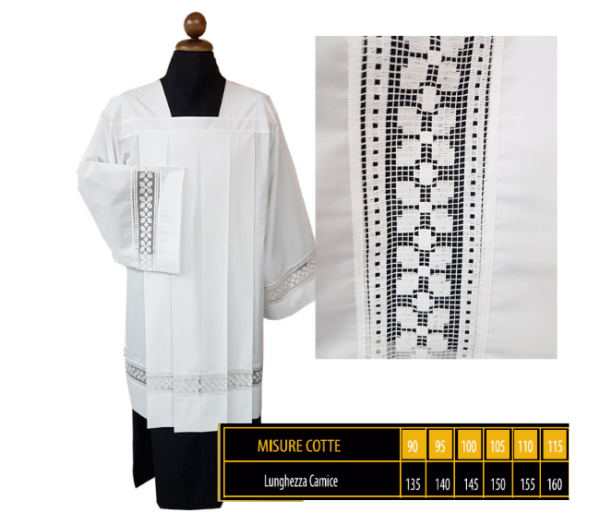 Cotta liturgica quattro pieghe e merletto - AR