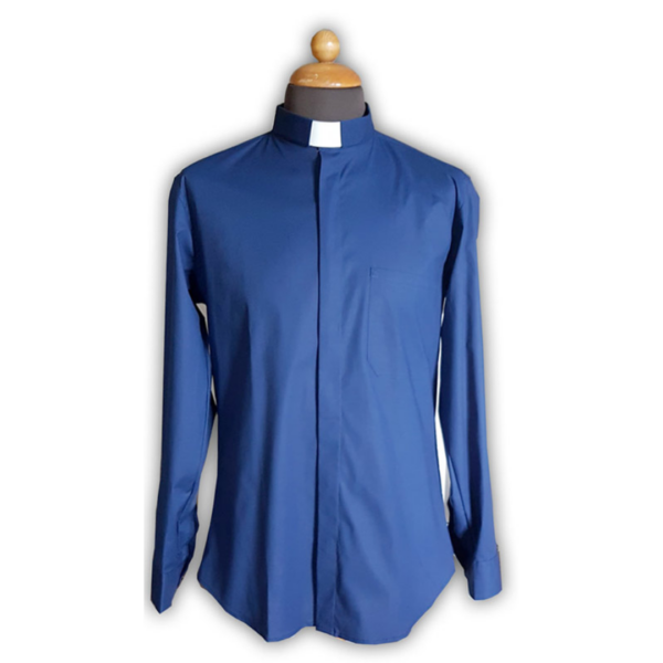 Camicia clergy colore blu manica lunga o corta - AR