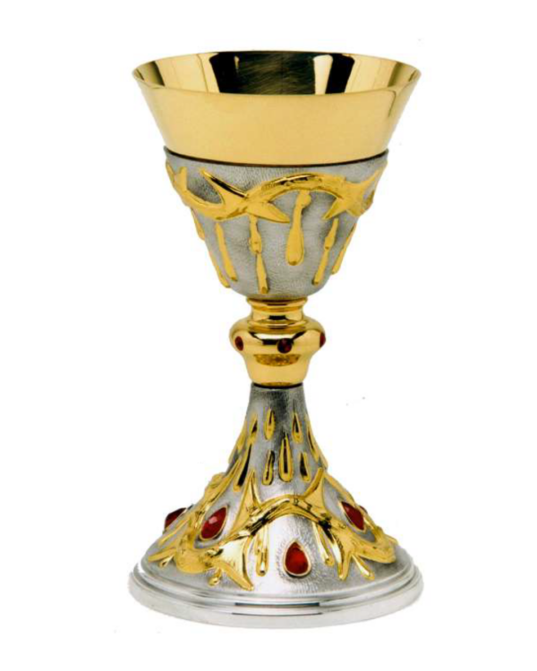 Calice in ottone con coppa in argento decoro "Corona di spine"