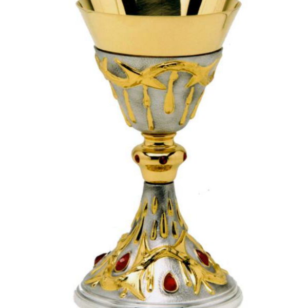 Calice in ottone con coppa in argento decoro "Corona di spine"