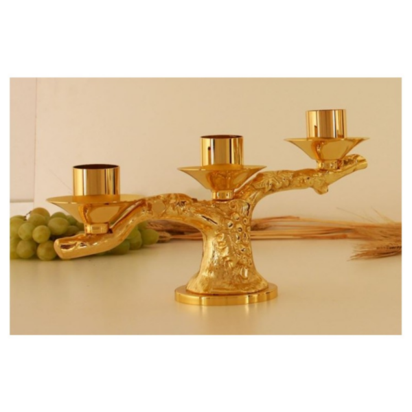 Lumiera in ottone dorato a 3 fiamme, decoro grappolo d'uva