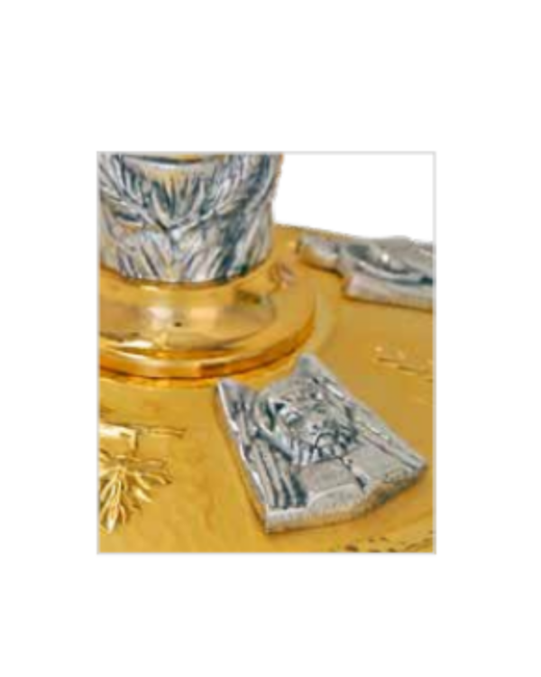 Ostensorio raggiera uva e spighe e base Evangelisti - placcato in oro 24 Kr - immagine 2