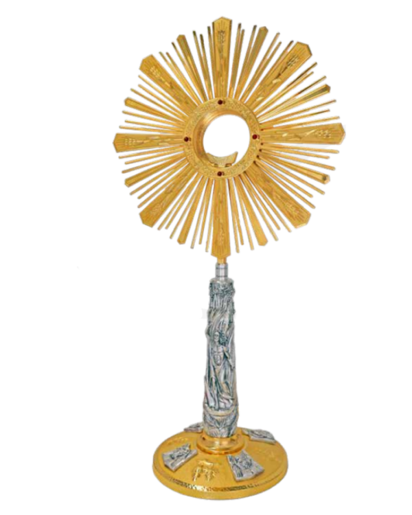 Ostensorio raggiera uva e spighe e base Evangelisti - placcato in oro 24 Kr