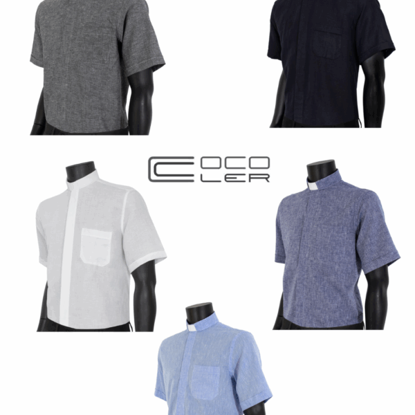 Camicia clergy a mezza manica in misto lino - vari colori