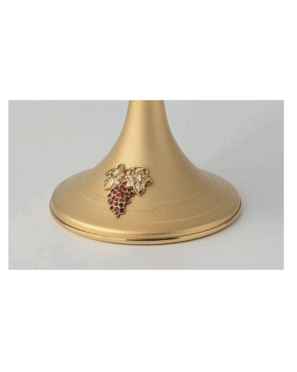 Pisside in ottone dorato con base sabbiata e fregio uva - immagine 2