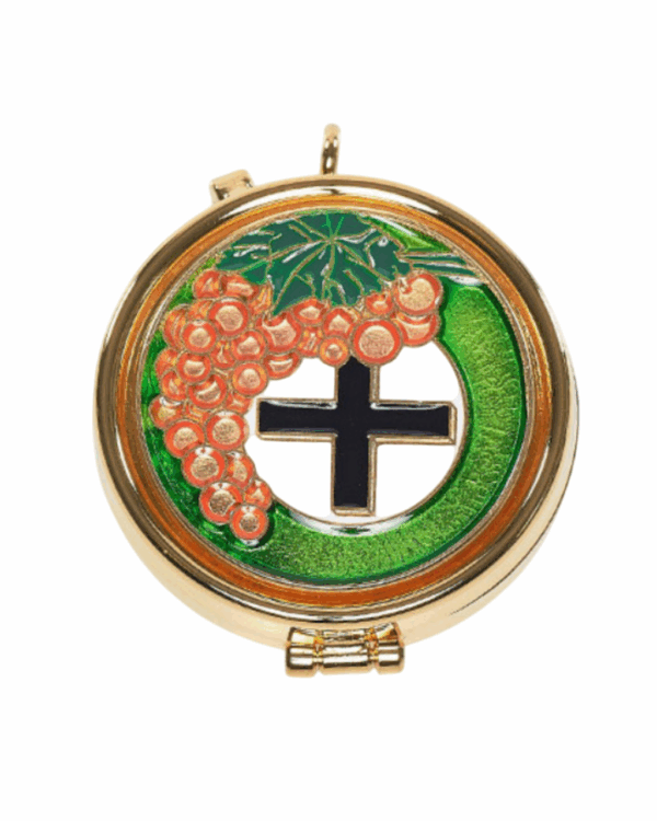 Teca eucaristica smaltata "Uva e Croce"