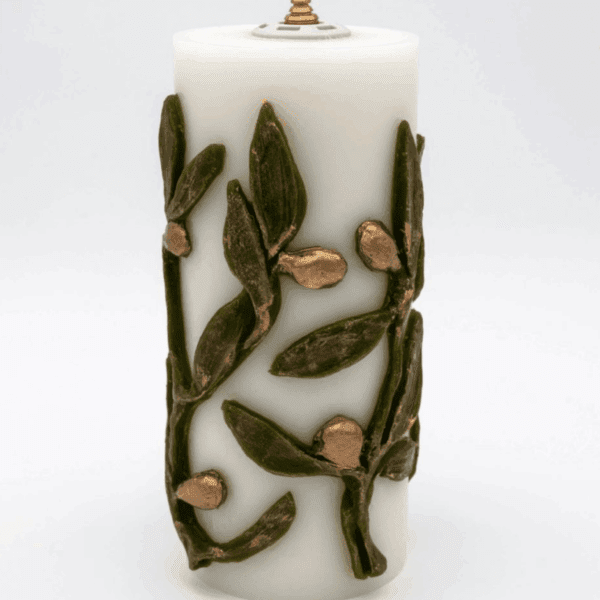 Candela da altare a cera liquida “Ramo d’Ulivo” – Decorazione a rilievo – Ø100 × H230 mm